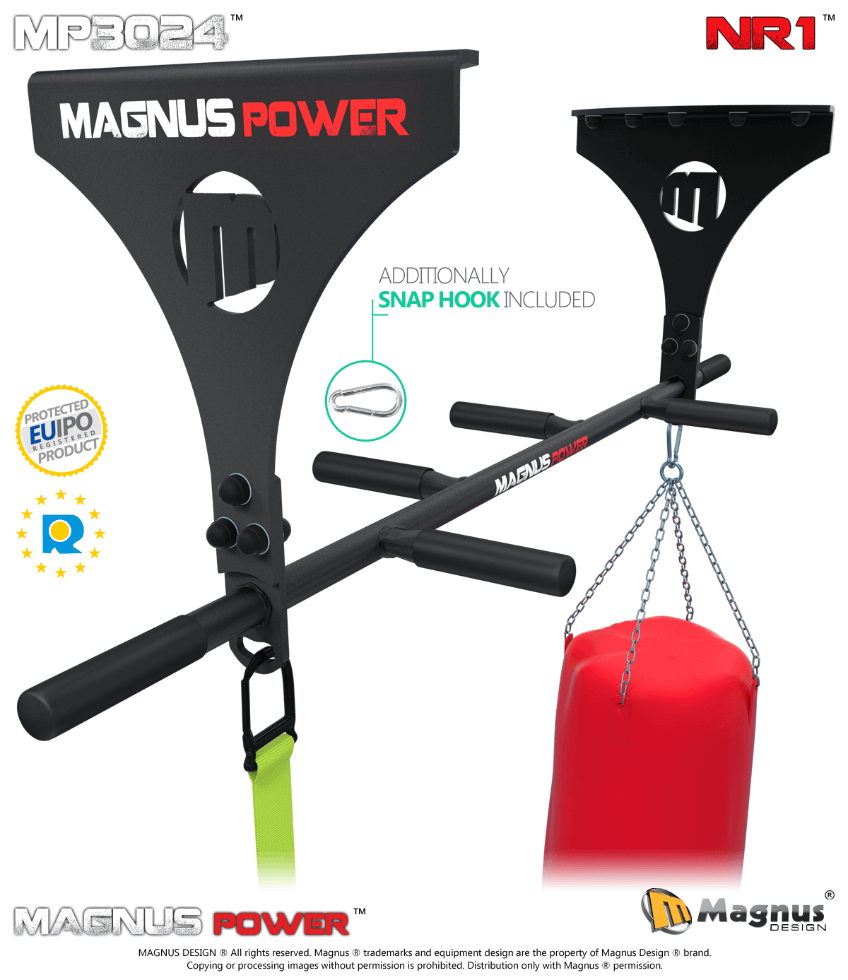 Pullups on Magnus pull up bar, training with heavy bag for boxing, TRX belts exercises